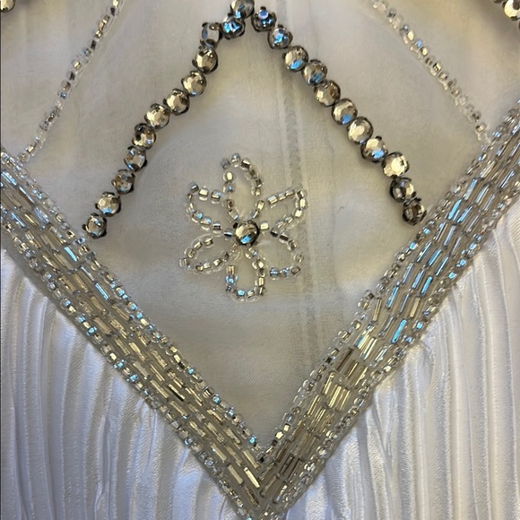 Vintage Ricki Lang for Nuit Silk Crinkle Pleated Midi Dress White Sz 6 Bling - Picture 5 of 9